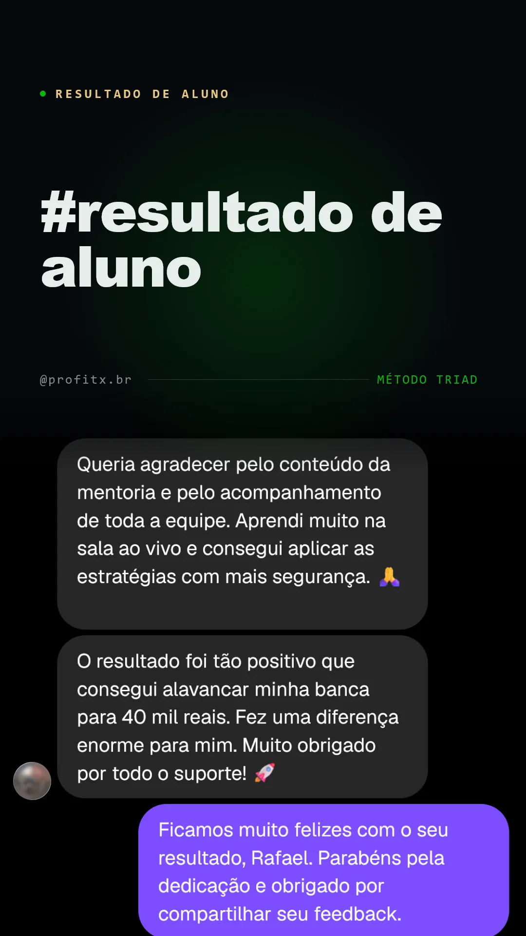 Resultado de aluno ProfitX — 10