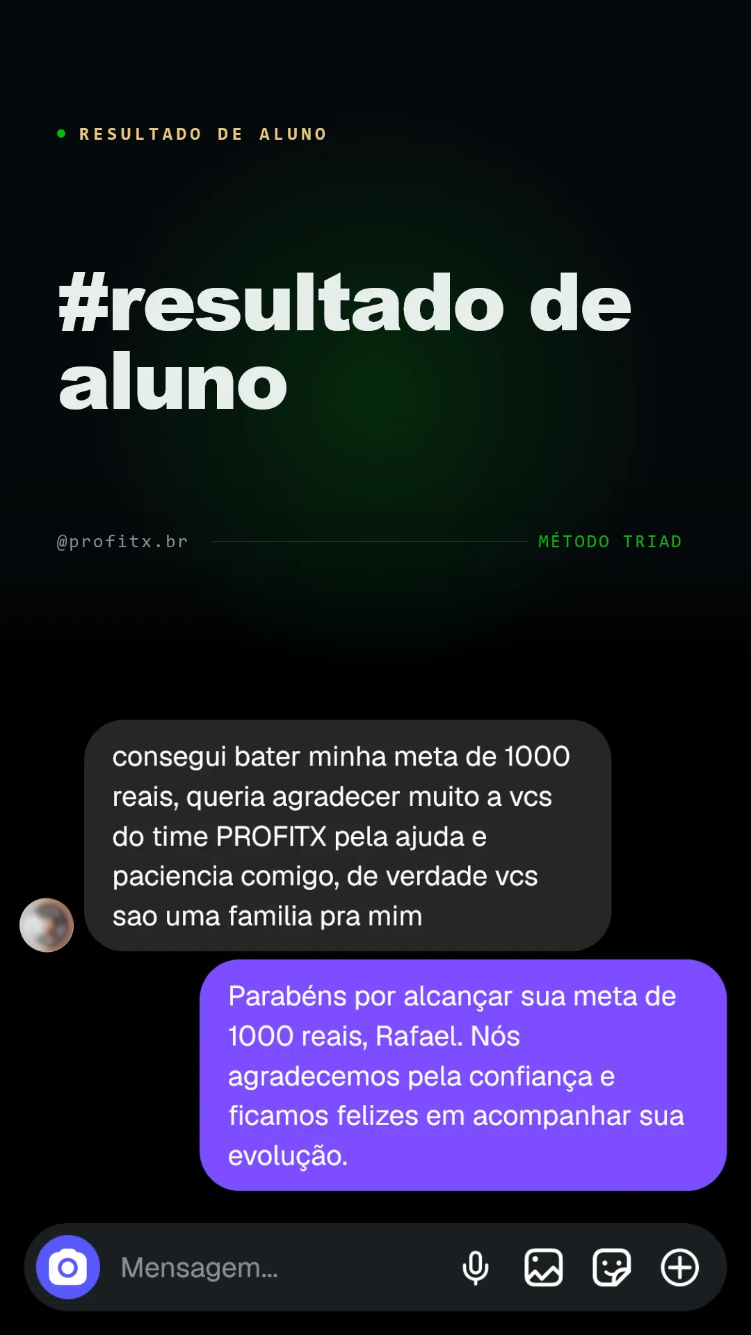 Resultado de aluno ProfitX — 7
