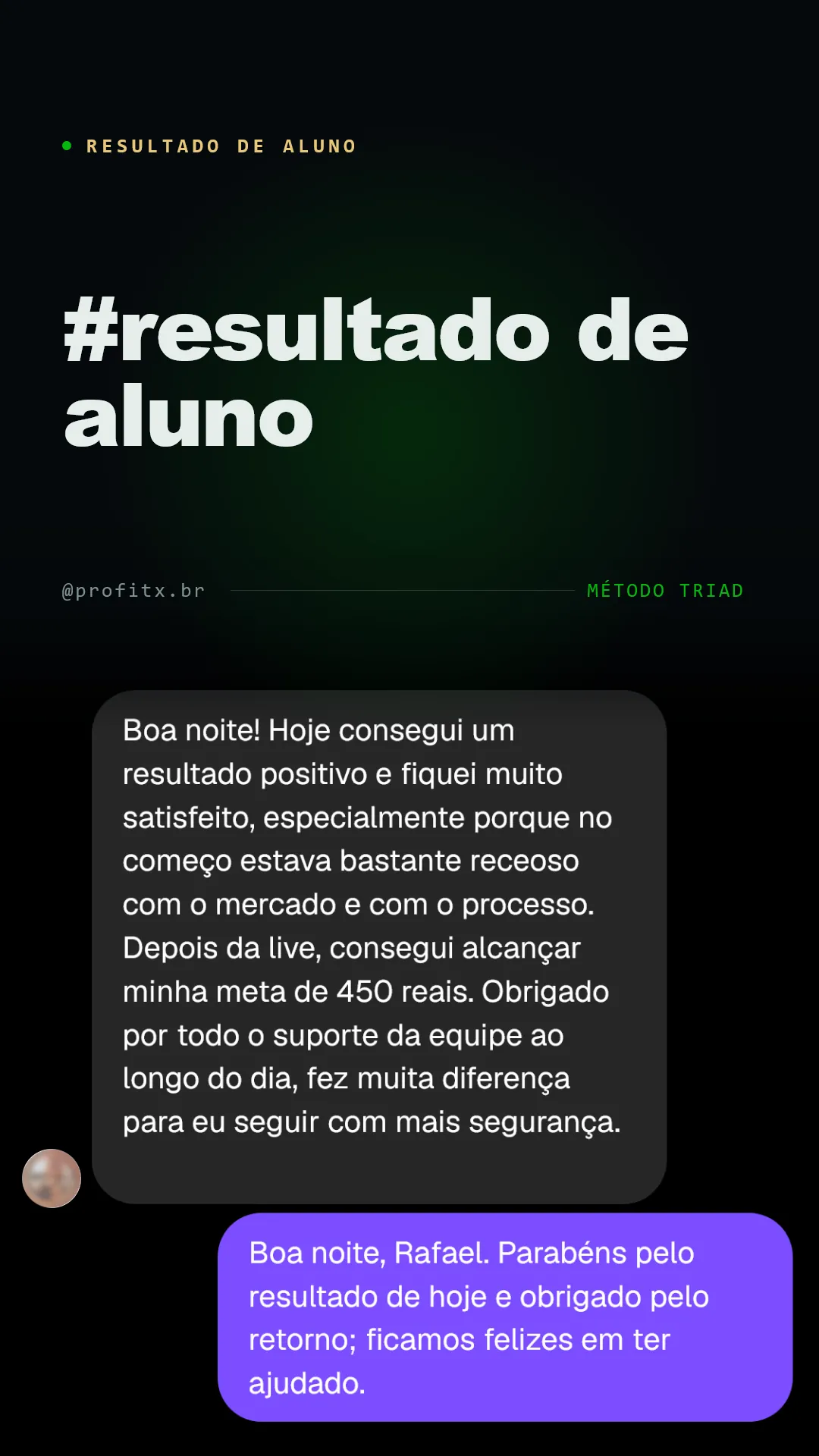 Resultado de aluno ProfitX — 9